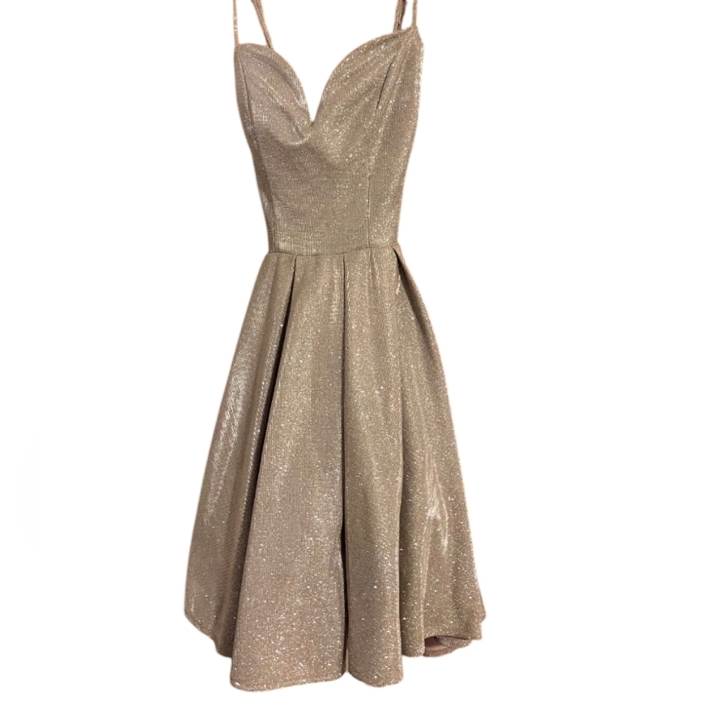 B. darlin v-neck rose pink shimmer glitter mini dress spaghetti straps Sz 0 Prom